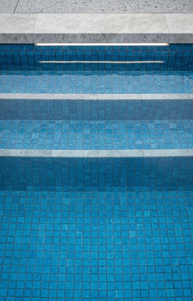 Pool steps and mosaic tiling
